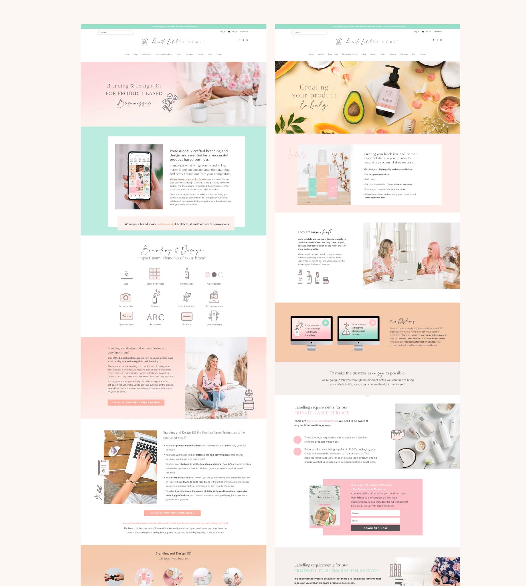 private label skincare branding web design layouts